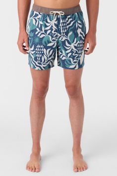 Ready for sunshine and long days at the beach or by the pool. Our trunks feature an elastic waist that's fully adjustable so you can get the perfect fit every time. Side pockets offer extra storage while the shorter outseam creates a vintage-inspired look. The boxer brief liner adds extra comfort. O'Neill Men's swim trunk 16" Outseam- At the thigh fit Retro stretch O'Neill Hyperdry DWR Elastic waist with tunnel drawcord Hand pockets, back pocket Anti-rash hyperthread 74% Recycled Polyester 18% C Navy Swim Trunks With Built-in Shorts For Vacation, Navy Swim Trunks With Built-in Shorts For Beach, Navy Swimwear With Built-in Shorts For Vacation, Navy Swimwear With Built-in Shorts, Beachy Bottoms For Summer Surfing, Blue Poolside Shorts With Elastic Waistband, Tropical Blue Bottoms For Summer, Tropical Style Short Pool Bottoms, Tropical Short Length Bottoms For Pool