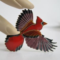 Sterling Cardinal Brooch, Red Bird Pin, Cloisonne Enamel Pin, Christmas Bird, Holiday Jewelry Red Enamel Brooch Pin, Red Enamel Brooch, Red Enamel Pin As Gift, Red Enamel Pin Gift, Red Enamel Pin For Gift, Red Enamel Brooch Gift, Red Enamel Brooch For Gift, Red Enamel Brooch Jewelry, Red Enamel Brooches As Gift