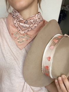 Embroidered Sandy Pink Bandana With Floral XOX - Etsy Spring Adjustable Pink Bandana, Pink Bohemian Bandana For Summer, Pink Bandana For Summer, Casual Pink Bandana For Spring, Band Valentines, Pink Bandana, Embroidered Heart, Denver Co, Hat Band