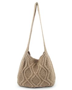 a beige knitted bag on a white background