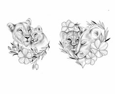 two lions with flowers and leaves on their backs