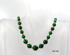 Genuine Malachite Bead Necklace Graduated & Polished Vintage Gold Jade Necklaces With Polished Beads, Gold Jade Beaded Necklaces With Round Beads, Gold Jade Round Beaded Necklaces, Gold Jade Necklaces With Round Beads, Malachite Bracelet, Peacock Pendant, Marcasite Jewelry, Natural Gemstone Jewelry, Gemstones Jewelry