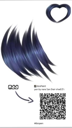 the back side of a blue hair with black streaks and a heart shaped object above it