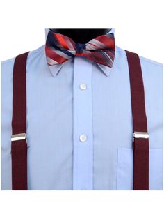 Bow ties are back in style - not that they ever left - but dressing like a gentleman is all the rage! Help your young gentlemen get spiffed up with this neat bow tie and suspenders set. Carefully matched and styled, these sets are made to complete outfits with a desirable level of class, taste, and an old school style with a modern attitude. 3pc in one plastic bag Suspender is: 1" wide and up to 45" long (extendable) Metal clip fastening Hanky size: 10" x 10" Bow tie size: 4.5" x 2.5" Dapper Semi-formal Red Tie, Dapper Red Tie For Semi-formal Occasions, Dapper Formal Belts And Suspenders With Ties, Classic Formal Belts And Suspenders With Ties, How To Store Ties, Tie And Suspenders, Old School Style, Suspenders Set, School Style