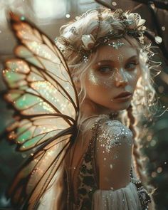 Air Sign Outfit, Fairy Goddess Aesthetic, Realistic Fairy Costume, Fairy Photo Shoot Ideas, Rennaisance Outfits Fairy, Nature Fairy Makeup, Fairy Face Makeup, Beautiful Fairy Art, Fall Fairy Aesthetic