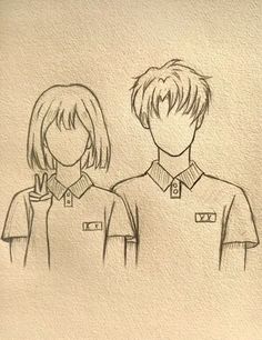 a drawing of two people standing next to each other