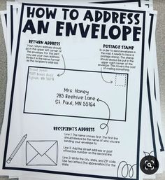 how to address an envelope with pictures and instructions on the front page, including information about each envelope