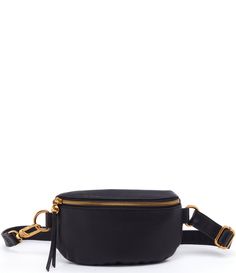 From the Velvet Hide Collection by HOBO&#x2C; the Fern Leather Belt Bag features:Top grain leatherOld English brass hardwareZip closureInterior Front: 3 credit card slotsInterior Back: Zip pocketApprox. 8.5" W x 5.5" H x 1.5" D bag; 30" - 49" adjustable strap Imported. Black Rectangular Belt Bag With Gold-tone Hardware, Leather Belt Bag With Metal Hardware For Travel, Black Travel Belt Bag With Gold-tone Hardware, Black Belt Bag With Gold-tone Hardware For Travel, Travel Belt Bag With Gold-tone Hardware, Gold-tone Hardware Belt Bag For Travel, Travel Shoulder Belt Bag With Gold-tone Hardware, Travel Belt Bag With Metal Hardware, Classic Belt Bag With Gold-tone Hardware For Travel