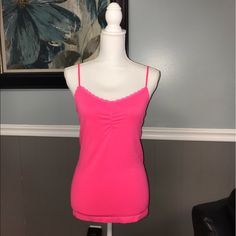 Nwt Victoria’s Secret Hot Pink Spaghetti Strap Cami With Built-In Bra With Elastic Under Chest Area With Adjustable Spaghetti Straps Over Shoulders. Fitted Casual Camisole For Daywear, Stretch Spaghetti Straps Tank Top For Daywear, Stretch Cami Tank Top For Daywear, Casual Stretch Camisole For Daywear, Pink Spaghetti Strap Camisole With Built-in Bra, Stretch Camisole With Spaghetti Straps For Daywear, Stretch Camisole For Daywear In Spring, Spring Stretch Camisole For Daywear, Pink Camisole With Built-in Bra And Spaghetti Straps