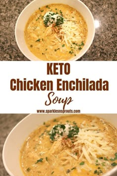 two bowls of chicken enchilada soup with parmesan cheese