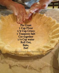 a pie crust is shown with instructions for how to make it in the kitchen on top of a table