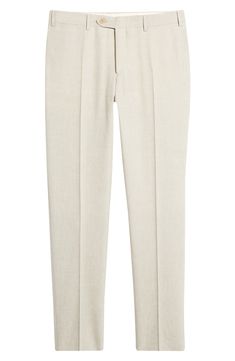 Bring relaxed formality to your look with dress pants tailored with a classic flat front from a cool blend of linen and wool. 37" inseam; 14" leg opening; 10 1/2" front rise; 14" back rise (size 56) Zip fly with button-tab closure Front slant pockets; back button-welt pockets 52% linen, 48% wool Dry clean Made in Italy Blue Pants Men, Light Blue Pants, Fitted Dress Pants, Beige Pants, Wool Trousers, Grey Pants, Wool Pants, Blue Pants, Wool Dress