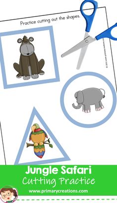 the jungle safari cutting practice worksheet with scissors and cut outs for children to use