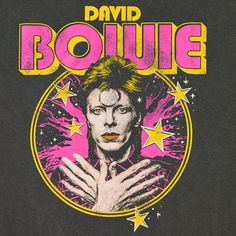 david boulie t - shirt in black with pink and yellow stars on it