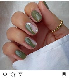 Shaded Nails, Olive Green Nails, Aesthetic Nail Art, Fall Nails 2022, Olive Nails, Health Nails, Biab Nails, Red And White Nails, Checkered Nails