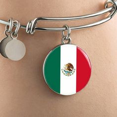 Mexican Flag, Mexico Flag, Mexico City - Mexican Pride - Bangle Bracelet - Mexican American, Flag of Mexico - Jewelry Gift For Her - Made in USA - Crafted in Surgical Steel and Shatterproof Glass - Comes with Gift Box - Bangle adjustable 8"-9"  Please be advised that your product will be produced especially for you. YOUR ORDER WILL BE READY TO SHIP IN 1-2 WEEKS.  Absolutely love your order or contact me and I'll make it right. Your satisfaction is 100% guaranteed. Engraving Jewelry, Italian Pride, Luxury Textiles, Mexican Flags, Irish Flag, Italian Flag, French Flag, Bangles Making, Glass Dome