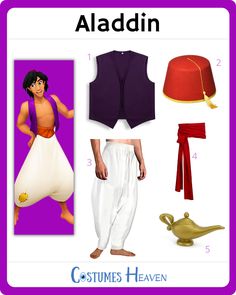 the costume guide for aladin from disney's princess and the frog prince is shown