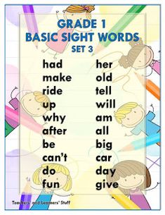 a poster with words and pictures on it that say, grade 1 basic sight words set 1