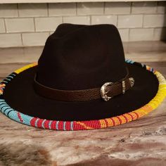 Custom Hand Beaded Wide Brim Fedora Felt Hat size 11 | Etsy Multicolor Fedora With Short Brim For Rodeo, Multicolor Short Brim Fedora For Rodeo, Handmade Southwestern Felt Hat With Short Brim, Handmade Southwestern Wide Brim Felt Hat, Western Style Multicolor Fedora With Short Brim, Multicolor Fedora Hat For Rodeo, Multicolor Western Fedora With Short Brim, Western Style Multicolor Fedora Hat, Multicolor Fedora With Curved Brim For Rodeo