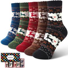 PRICES MAY VARY. 1.🔆Warm Material:These women socks are made from 60% wool blend, 10% cotton, 27% polyester and 3% rubber for warmth, softness, comfort and breathability. They are warm, soft, comfortable and breathable. They will keep your feet warm in the cold winter, indoors or outdoors. 2.📏Applicable Size: Wool warm women's socks fit US women's shoe sizes 5 to 9, and the socks are elasticated and easy to put on and take off, perfect for your feet. NOTE:Please do not iron, hand wash is recom Winter Knitted Socks For Stocking Stuffers, Comfortable Socks For Winter Stocking Stuffers, Nordic Knitted Winter Socks, Winter Nordic Knitted Socks, Comfortable Winter Socks With Fair Isle Pattern, Cozy Winter Socks With Fair Isle Pattern, Comfortable Fair Isle Pattern Winter Socks, Nordic Style Winter Socks For Gift, Nordic Warm Winter Socks