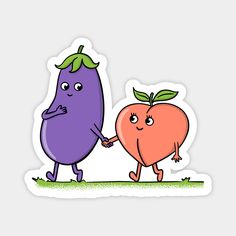 two fruits are holding hands and one is looking at the other with an angry look on its face