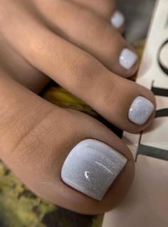 May Toe Nails, Blue Wedding Toenails, White Sparkly Pedicure Toenails, White Sparkle Pedicure, White Glitter Toe Nails, White Toes With Glitter, White And Silver Toe Nails, Pedikur Nails, White Glitter Pedicure