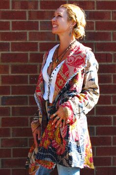 Made Of Recycled Cotton *Each Handmade One Of A Kind* 100% Cotton Pop Collar, Side Pockets One Size Total Length 38" Sleeve Length 26" Bust 16"-21" Boho Clothes For Older Women, Fall Hippie Outfits, Hippie Jacket, Popped Collar, Bohemian Jackets, Bohemian Style Clothing, Bohemian Chic Fashion, Patchwork Jacket, Magnolia Pearl