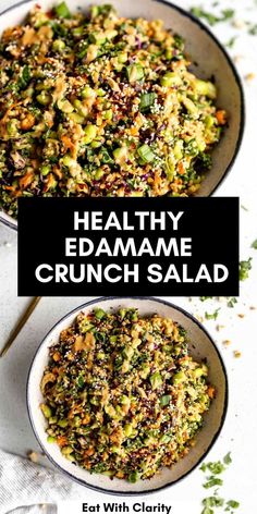 healthy edamame crunch salad in two bowls