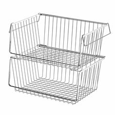 two wire baskets are stacked on top of each other