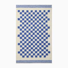 a blue and white checkered rug on a white background with an area rug in the shape of a square