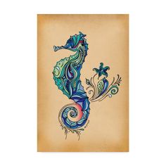 a drawing of a sea horse with swirls on it's tail and tail