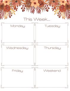 a printable weekly planner with flowers on it