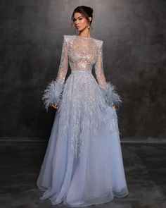 Beaded Feathers, Celebrity Dresses Red Carpet, Celebrity Gowns, Formal Occasion Dress, Gowns For Women, Blue Evening Dresses, Long Sleeve Evening Dresses, Glam Dresses