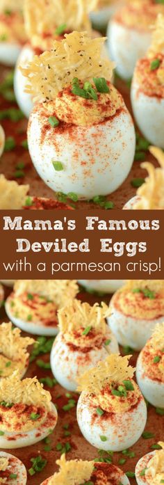 deviled eggs with parmesan crisp on top