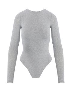 Fall Bodysuit With Thumbholes And Minimal Stretch, Sleek Long Sleeve Bodysuit With Minimal Stretch, Casual Long Sleeve Bodysuit With Thumbholes, Long Sleeve Bodysuit With Minimal Stretch For Fall, Minimal Stretch Long Sleeve Bodysuit For Fall, Fitted Crew Neck Bodysuit For Spring, Sleek Stretch Bodysuit For Loungewear, Basic Long Sleeve Bodysuit For Spring, Casual Spring Bodysuit With Thumbholes