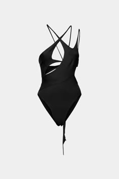 High cut one piece swimsuit made from a breathable knitted blend fabric in black. Detailed with an array of cut-outs to achieve that contemporary look, then it's secured with elongated tie straps at the back. Fit runs true to size 75% Viscose, 25% Nylon Machine wash cold delicate, Dry Flat This item is Final Sale. Alt Swimsuit, Fancy Swimsuit, Cool Swimsuit, Bathing Suit Collection, Cutout Swimwear, High Cut One Piece Swimsuit, Strappy Swimsuit, Swimwear Design, Swimwear Aesthetic