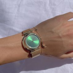 Eclipse Emerald | VANNA Emerald Watch, Mesh Bracelet, Moon Shapes, The Gold, Minerals Crystals, Half Moon, Emerald Green, Turquoise Ring, Different Colors