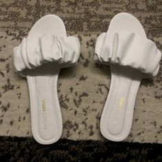 Brand New Fashion Nova Sandals. Bought For A Trip N Didn’t End Up Using. Women’s Size 10 Comes In Original Package. Bundle And Save! Summer Ruffle Open Toe Sandals, Summer Ruffled Open Toe Sandals, Summer Party Sandals With Ruffles, Flat Synthetic Sandals For Brunch, White Synthetic Sandals For Brunch, Casual Synthetic Sandals For Brunch, Ruffle Fashion, Clear Sandals, Black Sandals Flat