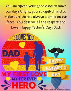 happy father's day card with the words i love you, dad and son