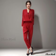 Olivia Mark - Stylish Two-Piece Set: Fashionable Collared Jumpsuit with Bodycon Fit Slim Jumpsuit, Bodycon Jumpsuit, Backless Jumpsuit, Fitted Jumpsuit, Red Jumpsuit, Striped Jumpsuit, Sleeveless Jumpsuits, Two Piece Outfit, Fashion Pants