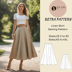 linen midi skirt sewing pattern, midi skirt pattern, linen skirt sewing pattern, sewing pattern, linen skirt , available as an instant download (pdf) sewing pattern bundle with a range of size options , including plus sizes ⭐US Sizes: 2, 4, 6, 8, 10, 12, 14, 16, 18, 20, 22, 24, 26, 28, 30 ⭐Standard Sizes: XS, S, M, L, XL, 2XL, 3XL, 4XL ⭐These patterns are suitable for A4, A0, and US Letter size papers. ⭐Once your payment is processed, you will automatically receive download links for the pattern files. Please note that you can only download the files from a computer; they will not work on a phone or iPad. ⭐This is a digital product. You will receive zip files containing the patterns and sewing instructions. ⭐Due to the nature of digital downloads, no refund, return, or exchange of the file Linen Skirt Pattern, Midi Skirt Sewing, Midi Skirt Sewing Pattern, Girls Western Shirts, Flared Skirt Pattern, Womens Blouse Pattern, Pattern Midi Skirt, Sewing Skirt, Sewing Pattern Women