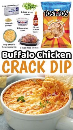 The BEST Buffalo Chicken Dip | Recipe in 2022 | Dip recipes hot, Dip recipes easy, Appetizers easy finger food Cheesy Buffalo Chicken, Chicken Dip Recipe, Appetizers Easy Finger Food, Finger Foods Easy, Dip Recipes Easy, Chicken Dip, Sliced Baguette, Superbowl Party Food, Pita Chips