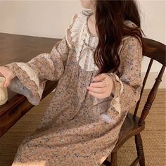 Product ID: JW5717 
 Material: Polyester, Cotton 
 Color: Brown 
 Size Info: 
 Centimeter Sizes: 
 Dress 
 One Size: Bust 102 cm, Length 110 cm, Sleeve 52 cm 
 Set 
 One Size: Bust 102 cm, Top Length 64 cm, Sleeve 52 cm, Waist 66-84 cm, Shorts Length 96 cm 
 Inch Sizes: 
 Dress: 
 One Size: Bust 40.16 inches, Length 43.31 inches, Sleeve 20.47 inches 
 Set: 
 One Size: Bust 40.16 inches, Top Length 25.20 inches, Sleeve 20.47 inches, Waist 25.98-33.07 inches, Shorts Length 37.80 inches Long Sleeve Pajamas, Pajamas Set, Long Sleeve Pyjamas, Dress First, Round Collar, Set Dress, Pajama Set, Pajamas, Floral Print