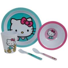 hello kitty dinnerware set with spoons and cups