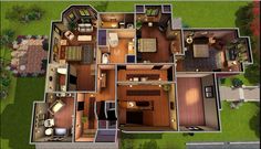 an aerial view of a house with lots of rooms