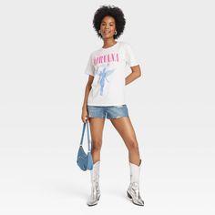 Get this trendy Women's Nirvana In Utero Short Sleeve Graphic T-Shirt to relive the 90s era of Nirvana in style. It has a subtle pink text and angel motif, which makes for an easy-going look during the day. Made of lightweight fabric, this Nirvana T-shirt will keep you comfortable anytime. Spring Y2k Relaxed Fit T-shirt, Spring Y2k Style Relaxed Fit T-shirt, Y2k Style Relaxed Fit T-shirt For Spring, 90s Relaxed Fit T-shirt For Spring, Relaxed Fit T-shirt For Spring, 90s Style, Relaxed Fit 90s T-shirt For Spring, Nirvana In Utero, Nirvana Tee, In Utero