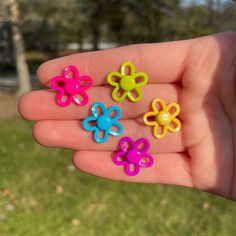 Pair of Flower Earrings * Lightweight * Nickel Free and Hypoallergenic * Handmade * Super cute and trendy * Earring backs may vary from those photographed Frog Pins, Novelty Earrings, Flower Stud Earrings, Sock Monkey, Flower Stud, Earrings Unique, Trendy Earrings, 70s Inspired, Flower Earrings Studs