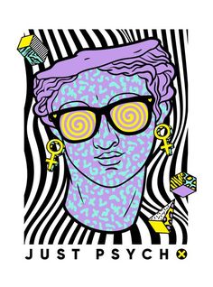 a drawing of a woman with yellow glasses and the words just psych on it