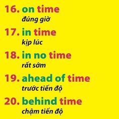 a yellow poster with the words in different languages, including one that reads 16 on time and