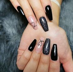 Black Prom Nails, Pink Black Nails, Nailinspo Nailart, Short Nail Manicure, Fancy Nails Designs, Coffin Shape Nails, Prom Nails